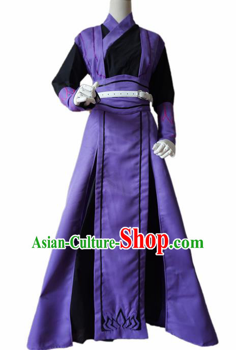 Chinese Ancient Cosplay Swordsman Purple Clothing Custom Traditional Royal Prince Costume for Men