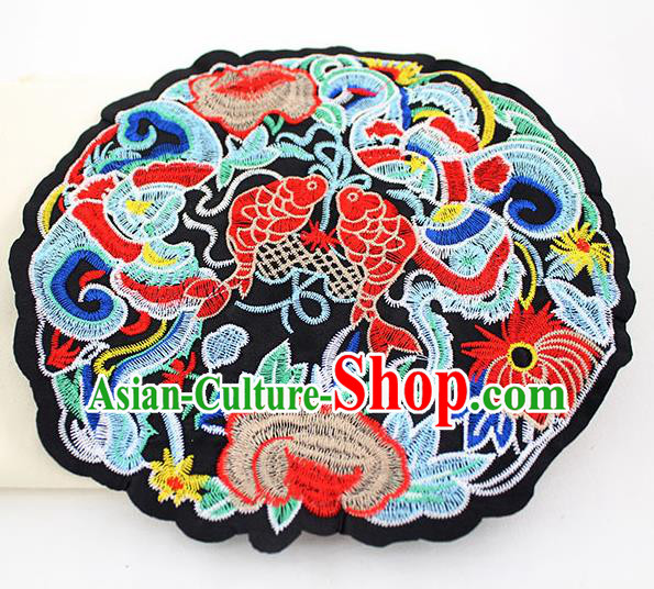 Chinese Ancient Handmade Embroidered Lotus Fish Patch Accessories Traditional Embroidery Appliqu Craft for Women