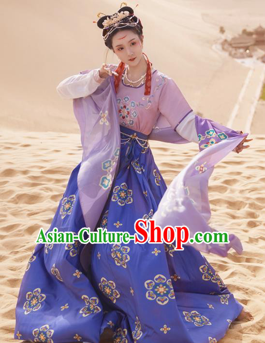 Ancinet Chinese Tang Dynasty Flying Apsaras Dance Purple Hanfu Dress Traditional Imperial Consort Replica Costumes for Women