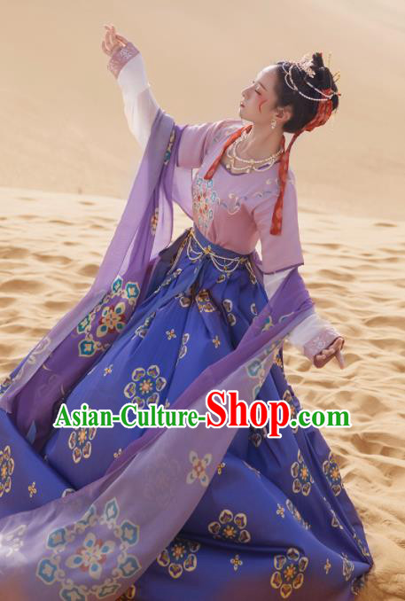 Ancinet Chinese Tang Dynasty Flying Apsaras Dance Purple Hanfu Dress Traditional Imperial Consort Replica Costumes for Women