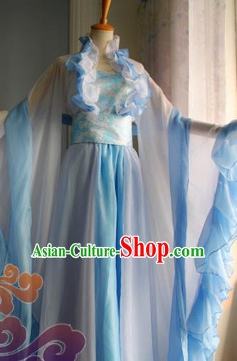 Traditional Chinese Cosplay Young Lady Fairy Blue Dress Ancient Swordswoman Costume for Women