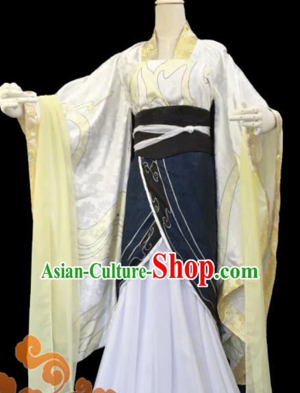 Traditional Chinese Cosplay Fairy Court Queen Yellow Dress Ancient Swordswoman Costume for Women