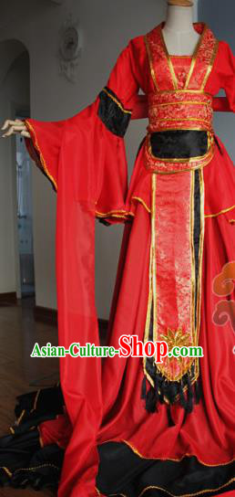 Traditional Chinese Cosplay Court Princess Red Dress Ancient Fairy Swordswoman Costume for Women