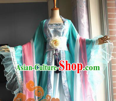 Traditional Chinese Cosplay Court Princess Green Dress Ancient Fairy Swordswoman Costume for Women