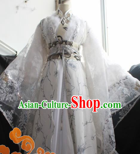 Custom Chinese Ancient Crown Prince Nobility Childe White Clothing Traditional Cosplay Emperor Swordsman Costume for Men