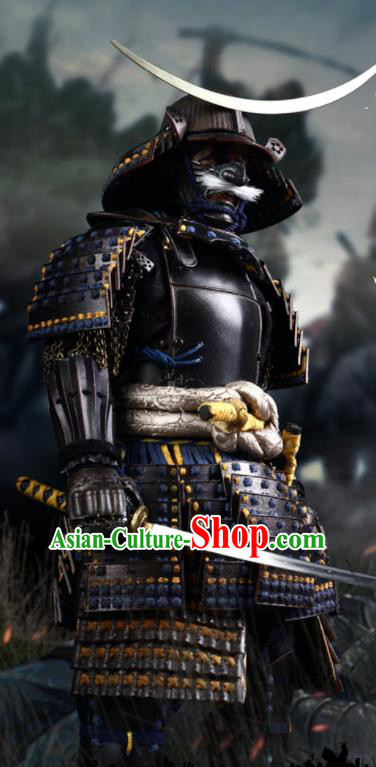 Japanese Ancient General Black Armor and Helmet Traditional Asian Japan Samurai Costumes Complete Set for Men