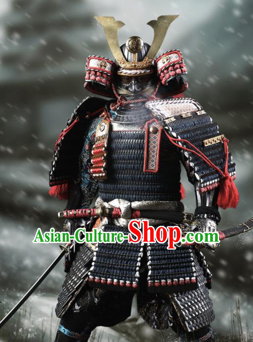 Japanese Ancient Warrior General Armor and Helmet Traditional Asian Japan Samurai Costumes Complete Set for Men