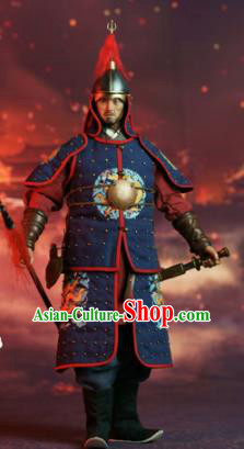 Chinese Ancient Soldier Armor and Helmet Traditional Ming Dynasty Military Officer Costumes Complete Set for Men