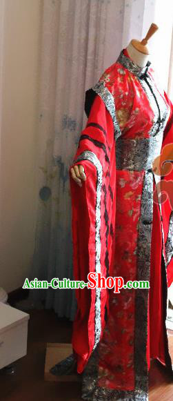 Custom Chinese Ancient King Red Clothing Traditional Cosplay Emperor Swordsman Costume for Men