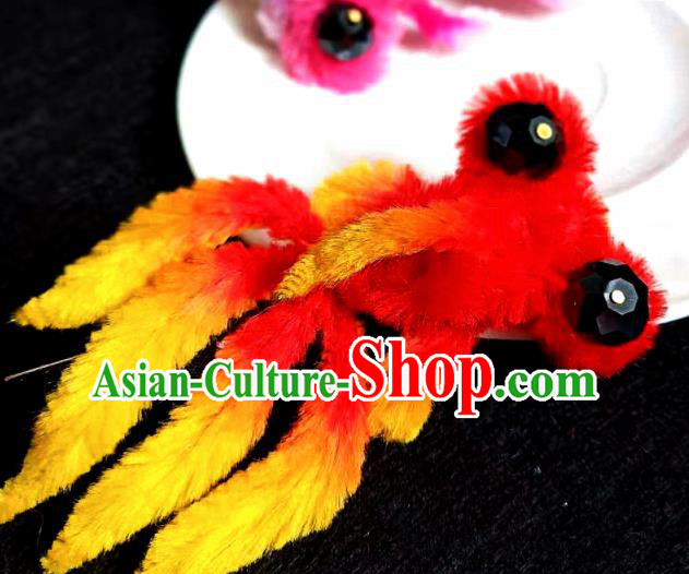 Chinese Ancient Court Red Velvet Goldfish Hair Claw Hairpins Traditional Hanfu Handmade Hair Accessories for Women