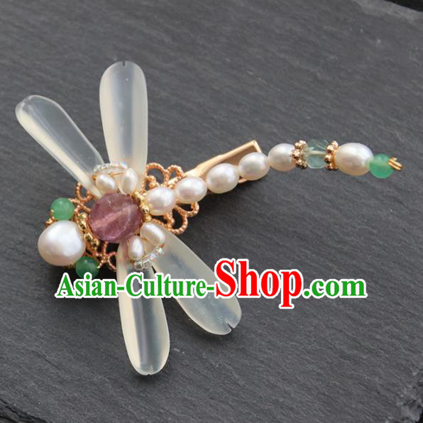 Chinese Ancient Princess Pearls Dragonfly Hair Stick Hairpins Traditional Handmade Hanfu Hair Accessories for Women