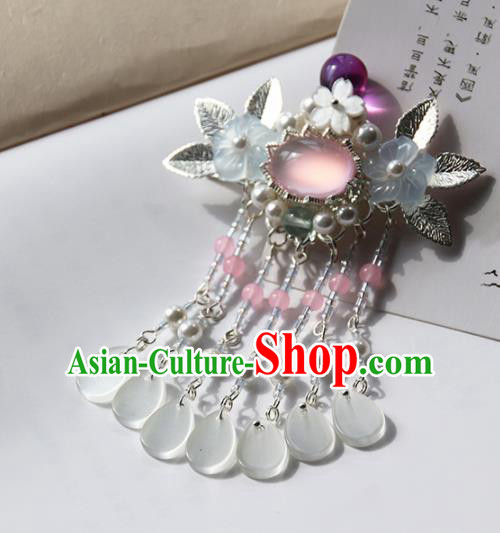 Chinese Ancient Princess Rose Chalcedony Hair Claw Hairpins Traditional Handmade Hanfu Hair Accessories for Women