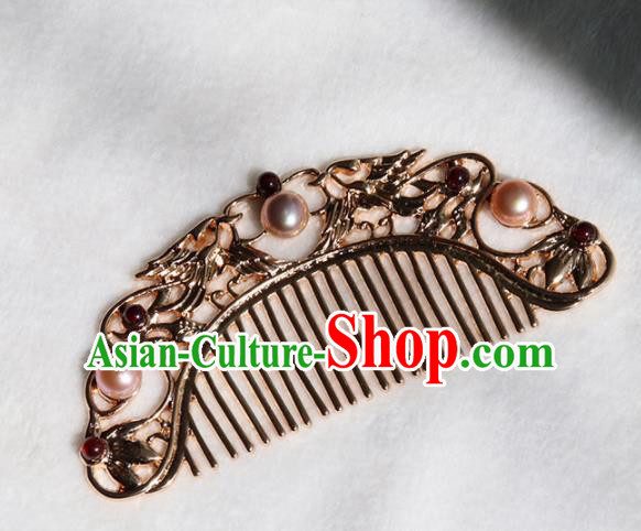 Chinese Ancient Princess Golden Hair Comb Hairpins Traditional Handmade Hanfu Hair Accessories for Women