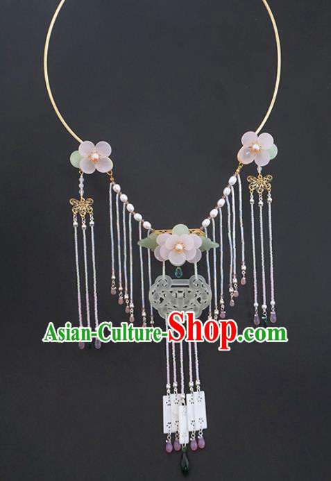 Chinese Ancient Court Jade Tassel Necklace Traditional Princess Hanfu Wedding Accessories for Women