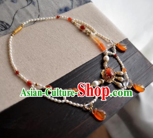 Chinese Ancient Court Wedding Agate Pearls Necklace Traditional Princess Hanfu Necklet Accessories for Women