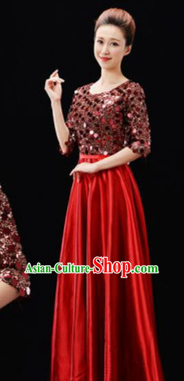 Customized Professional Chorus Costumes Modern Dance Stage Performance Red Dress for Women