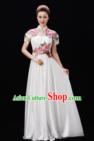 Customized Chinese Chorus Costumes Professional Modern Dance Stage Performance White Dress for Women