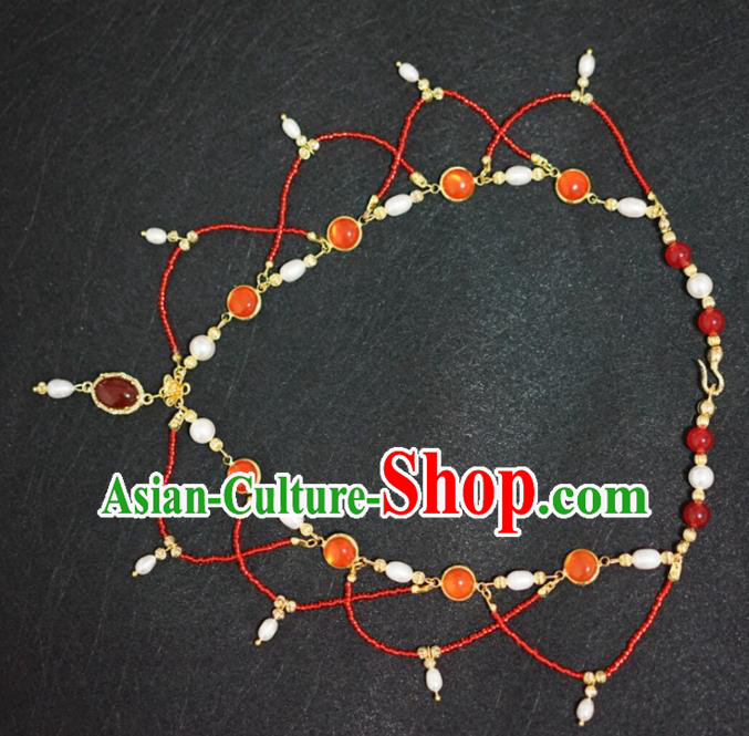 Chinese Ancient Court Wedding Red Beads Necklace Traditional Princess Hanfu Necklet Accessories for Women