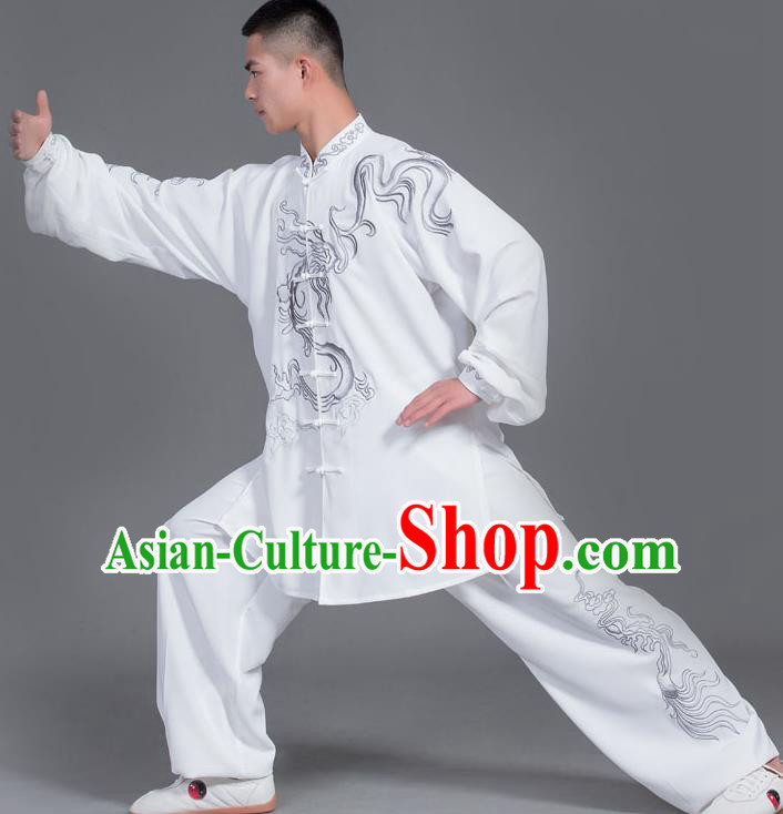 Chinese Martial Arts Competition White Uniforms Traditional Kung Fu Tai Chi Training Costume for Men