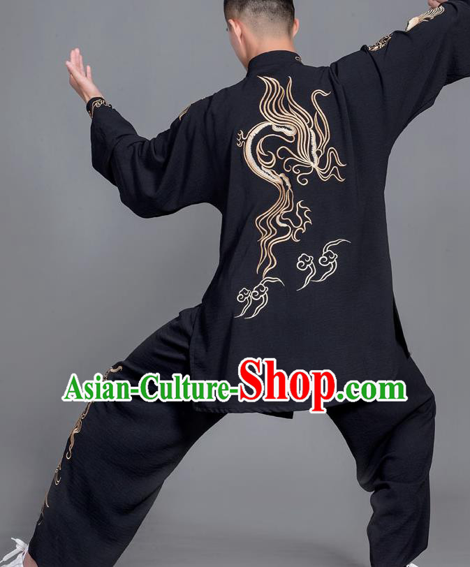 Chinese Martial Arts Competition Black Uniforms Traditional Kung Fu Tai Chi Training Costume for Men