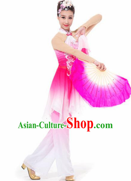 Chinese Spring Festival Gala Fan Dance Rosy Dress Traditional Classical Dance Costume for Women