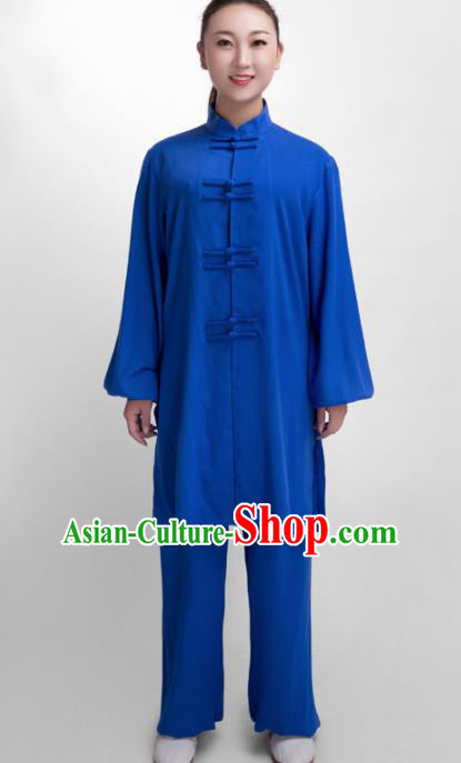 Chinese Traditional Martial Arts Competition Royalblue Costume Kung Fu Tai Chi Training Clothing for Women