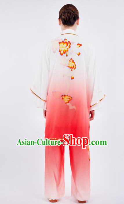 Chinese Traditional Martial Arts Gradient Red Costume Kung Fu Competition Tai Chi Training Clothing for Women