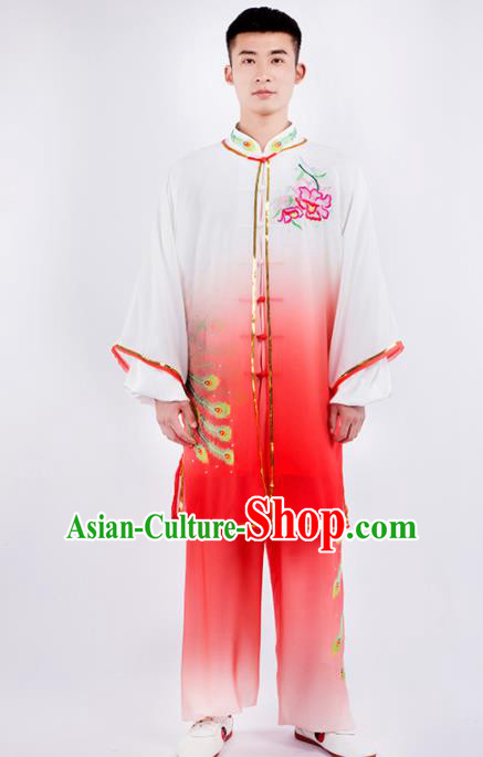 Chinese Traditional Martial Arts Competition Orange Costume Kung Fu Tai Chi Training Clothing for Men