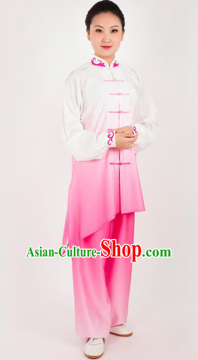 Chinese Traditional Martial Arts Pink Costume Kung Fu Competition Tai Chi Training Clothing for Women