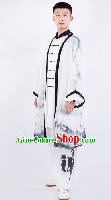 Chinese Traditional Martial Arts Competition Ink Painting Costume Kung Fu Tai Chi Training Clothing for Men