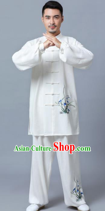 Traditional Chinese Martial Arts Competition Printing Orchid Uniforms Kung Fu Tai Chi Training Costume for Men