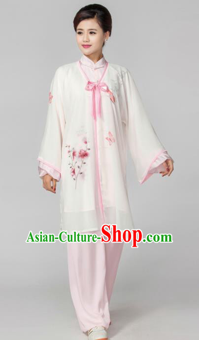 Professional Martial Arts Competition Printing Magnolia Pink Costume Chinese Traditional Kung Fu Tai Chi Clothing for Women
