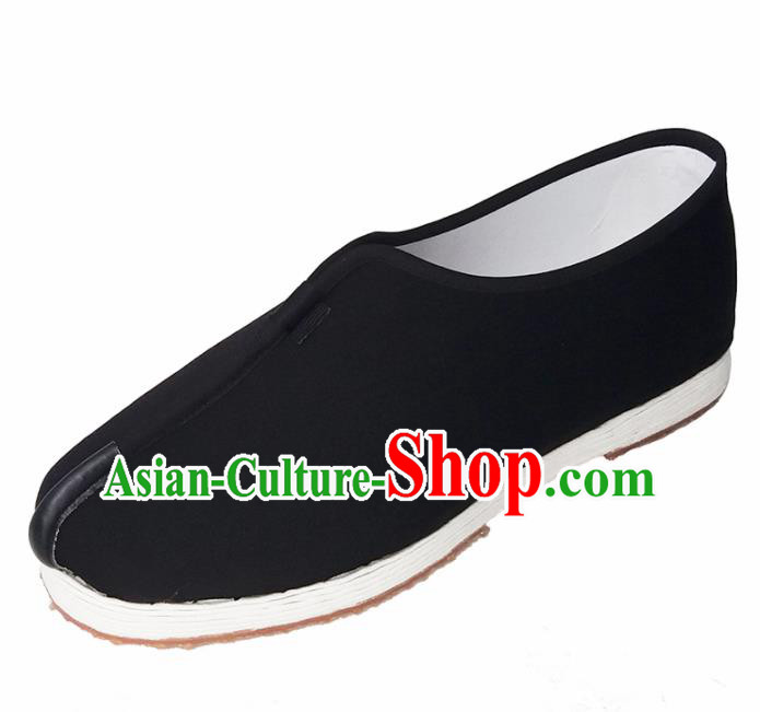 Traditional Chinese Monk Shoes Handmade Multi Layered Cloth Shoes Martial Arts Black Linen Shoes for Men