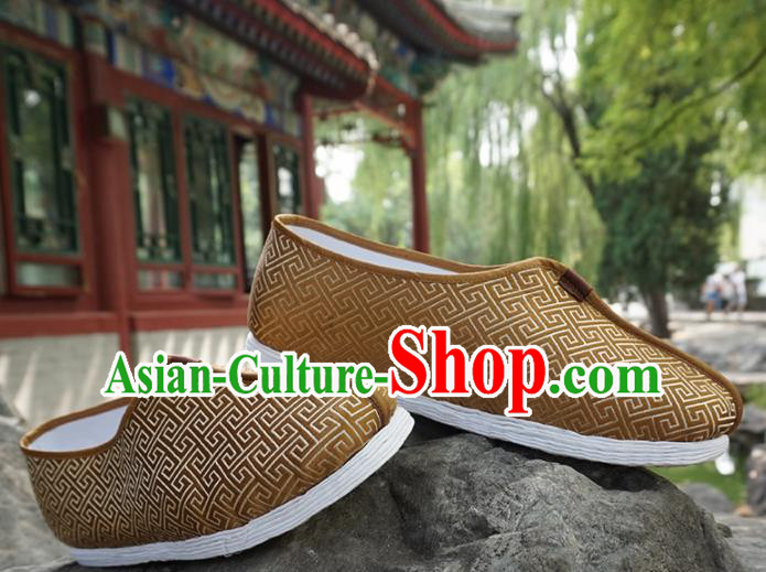 Traditional Chinese Brown Monk Shoes Handmade Multi Layered Cloth Shoes Martial Arts Shoes for Men