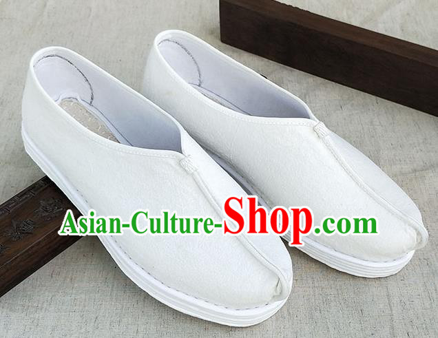 Traditional Chinese White Linen Monk Shoes Handmade Multi Layered Cloth Shoes Martial Arts Shoes for Men