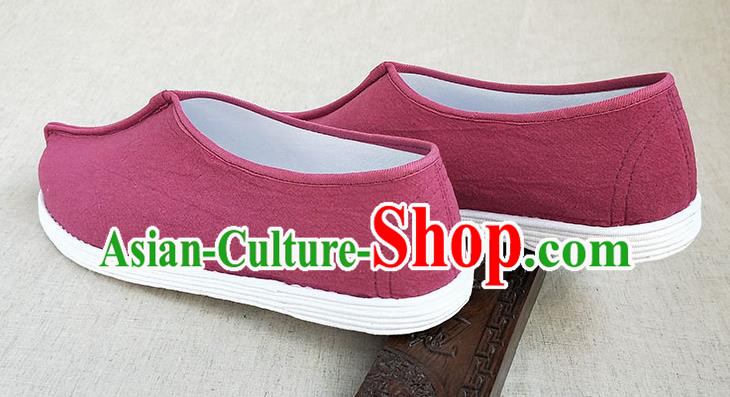Traditional Chinese Rosy Linen Monk Shoes Handmade Multi Layered Cloth Shoes Martial Arts Shoes for Men
