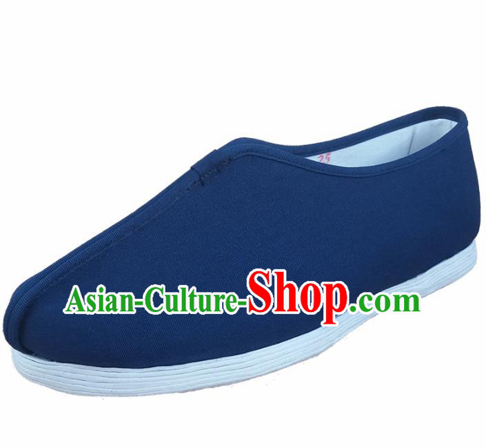 Traditional Chinese Monk Blue Shoes Handmade Multi Layered Cloth Shoes Martial Arts Shoes for Men