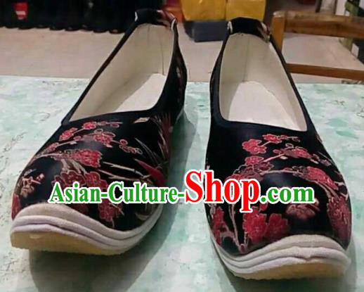 Traditional Chinese Wedding Black Satin Shoes Handmade Hanfu Shoes Ancient Princess Shoes for Women