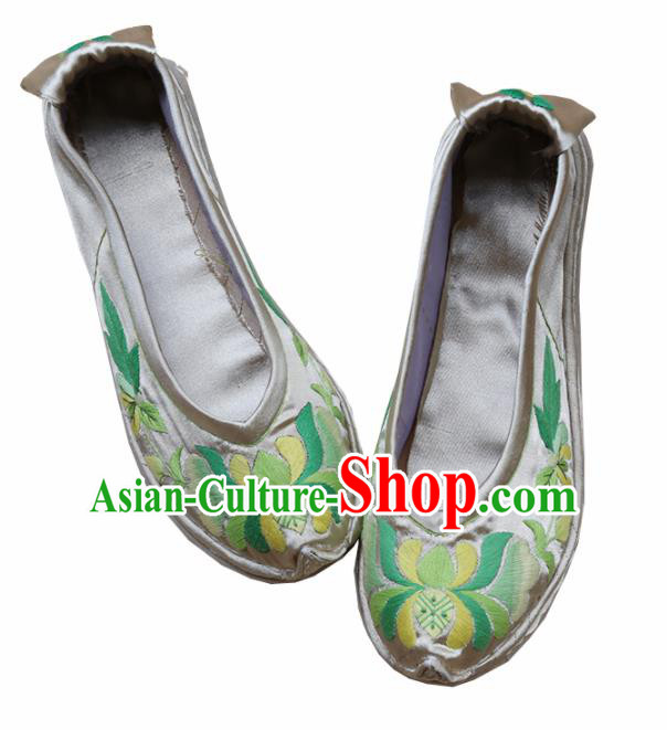 Traditional Chinese Embroidered Green Lotus Shoes Handmade Hanfu Shoes Ancient Princess Shoes for Women