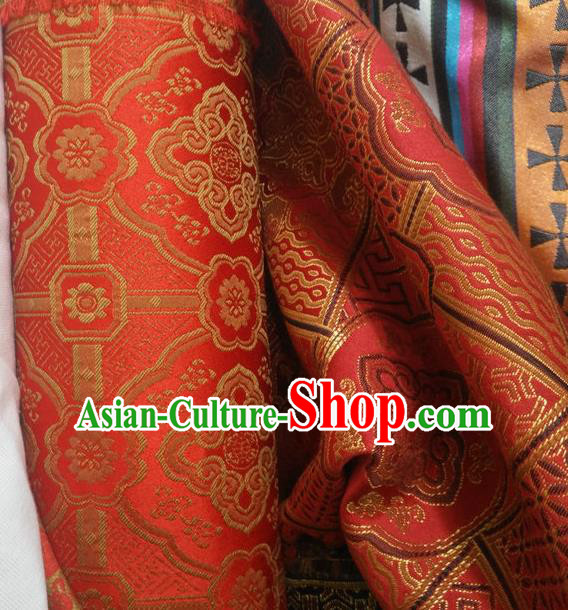 Asian Chinese Traditional Buddhism Pattern Design Red Brocade Fabric Tibetan Robe Silk Material