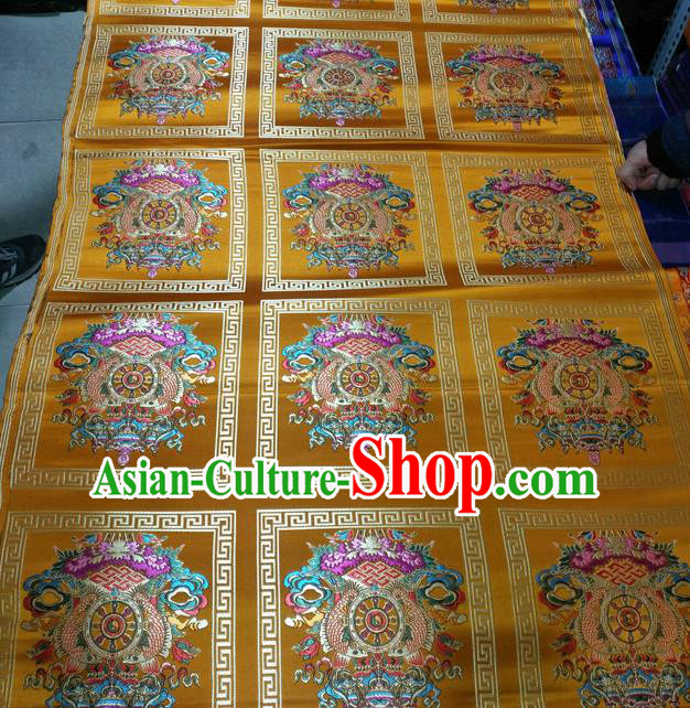 Asian Chinese Traditional Buddhism Implement Pattern Design Yellow Brocade Fabric Tibetan Robe Silk Material