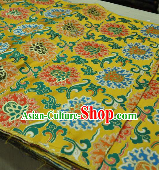 Asian Chinese Traditional Buddhism Lotus Pattern Design Yellow Brocade Fabric Tibetan Robe Silk Material