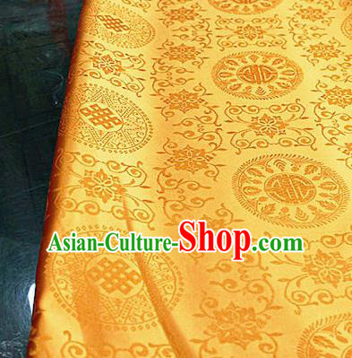 Asian Chinese Buddhism Traditional Lucky Pattern Design Yellow Brocade Fabric Tibetan Robe Silk Material