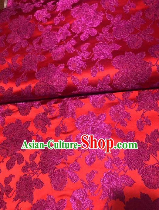 Asian Chinese Traditional Peony Pattern Design Rosy Brocade Fabric Cheongsam Silk Material
