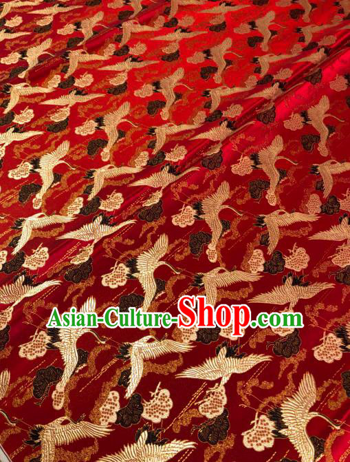 Asian Chinese Traditional Cranes Pattern Design Red Brocade Fabric Cheongsam Silk Material