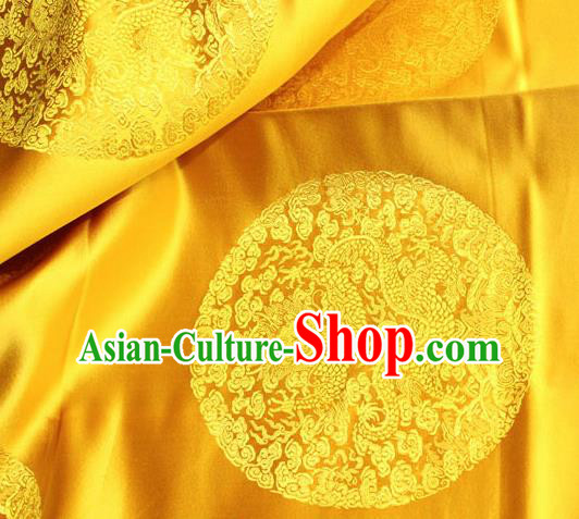 Asian Chinese Traditional Round Dragon Pattern Design Yellow Brocade Fabric Cheongsam Silk Material