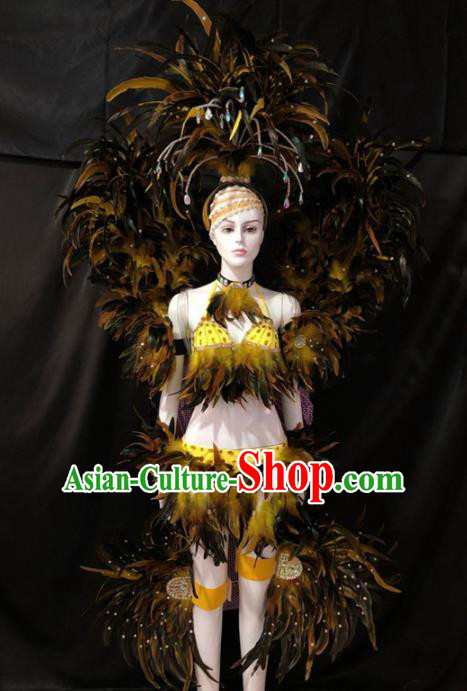 Customized Halloween Samba Dance Feather Costume Brazil Parade Wings Backboard and Headpiece for Women