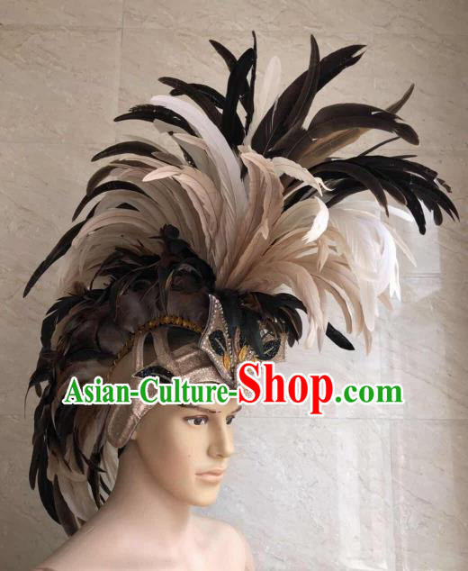 Customized Halloween Cosplay Feather Hair Accessories Brazil Parade Catwalks Giant Headpiece for Men