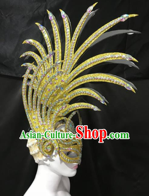 Customized Halloween Carnival Golden Hair Accessories Brazil Parade Samba Dance Headpiece for Women