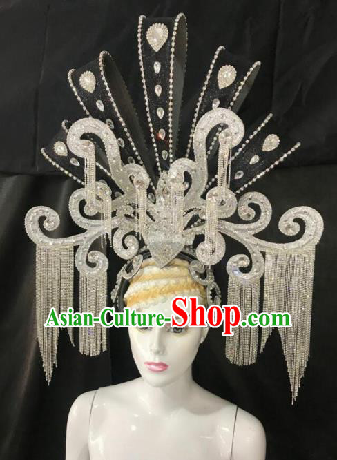 Customized Halloween Carnival Stage Show Giant Tassel Hair Accessories Brazil Parade Samba Dance Headpiece for Women